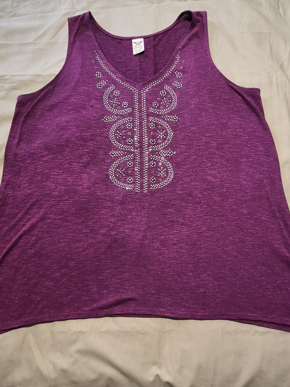 Faded Glory Women's Tribal Waterfall Fuchsia Tank Top W/Silver & Gold Beads, 1X